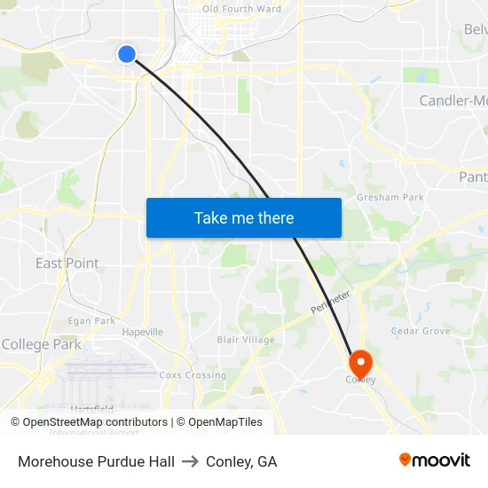 Morehouse Purdue Hall to Conley, GA map