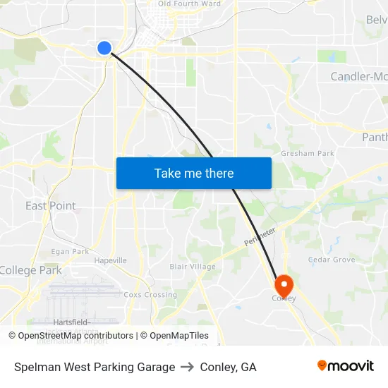 Spelman West Parking Garage to Conley, GA map