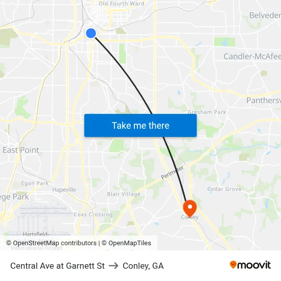 Central Ave at Garnett St to Conley, GA map