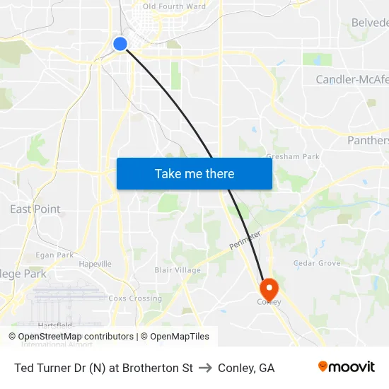 Ted Turner Dr (N) at Brotherton St to Conley, GA map