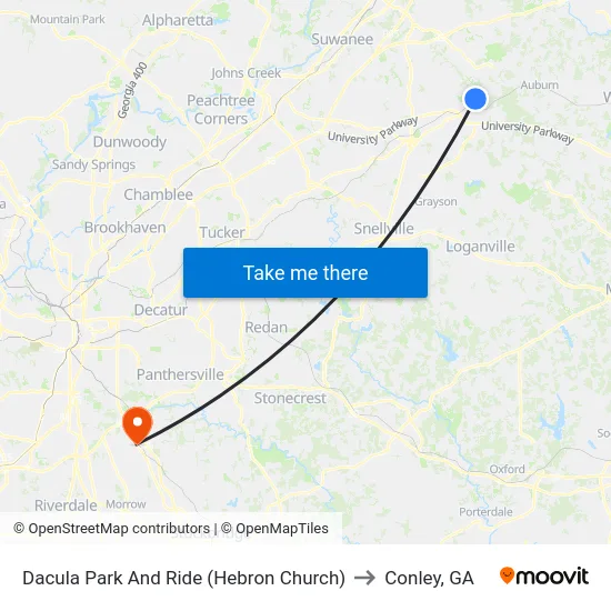 Dacula Park And Ride (Hebron Church) to Conley, GA map