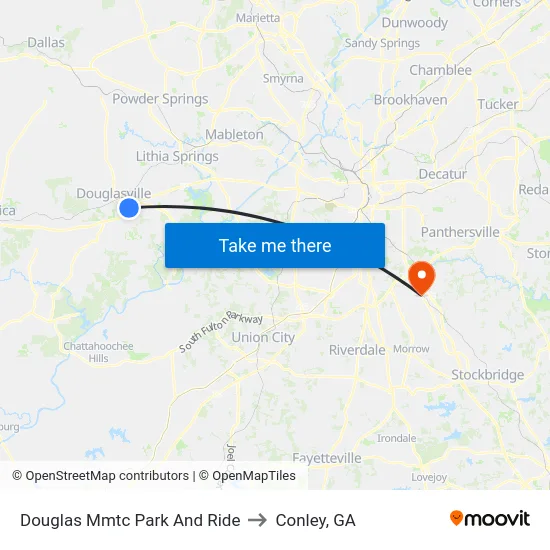 Douglas Mmtc Park And Ride to Conley, GA map