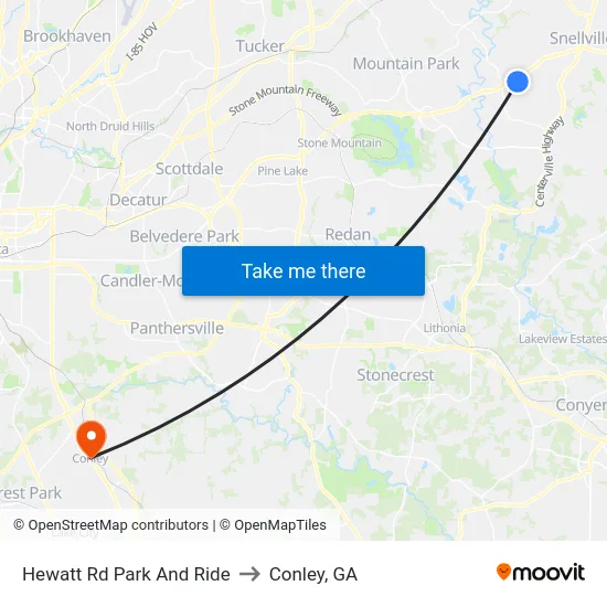 Hewatt Rd Park And Ride to Conley, GA map
