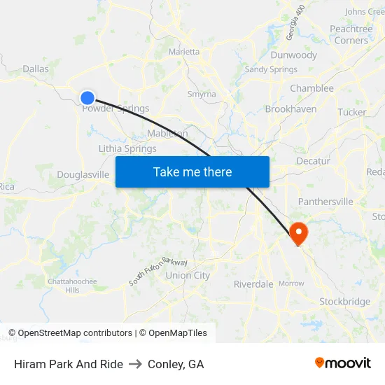 Hiram Park And Ride to Conley, GA map