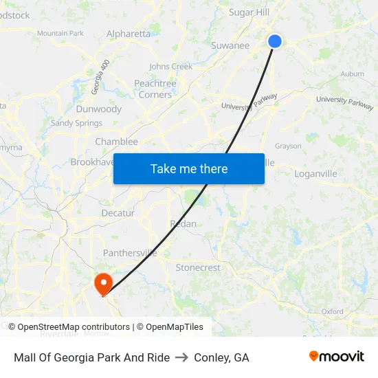 Mall Of Georgia Park And Ride to Conley, GA map