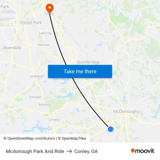 Mcdonough Park And Ride to Conley, GA map