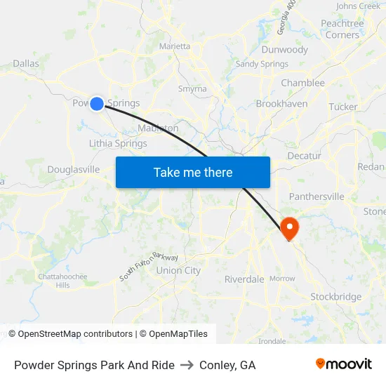 Powder Springs Park And Ride to Conley, GA map