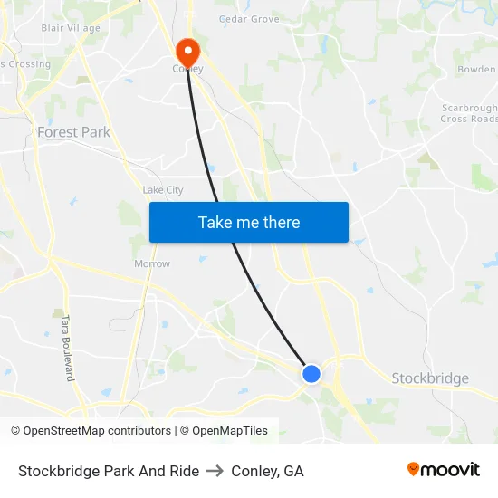 Stockbridge Park And Ride to Conley, GA map
