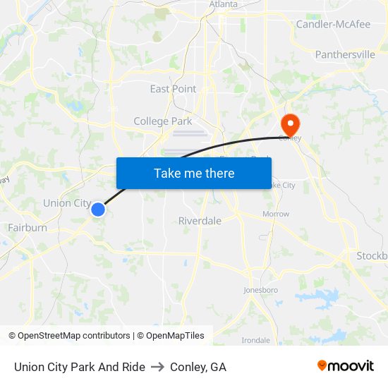 Union City Park And Ride to Conley, GA map