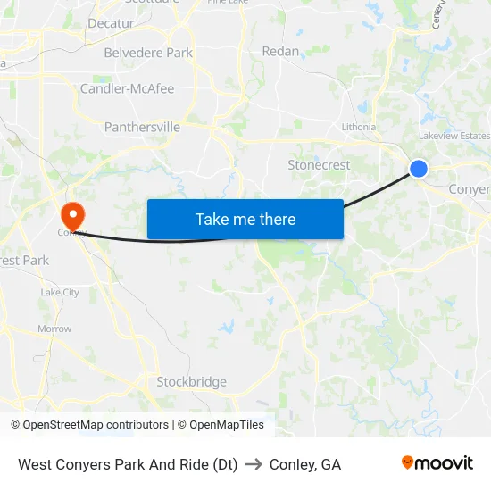 West Conyers Park And Ride (Dt) to Conley, GA map