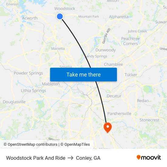 Woodstock Park And Ride to Conley, GA map