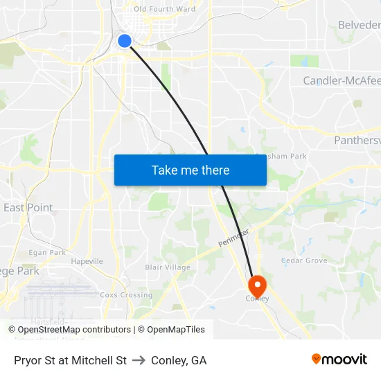 Pryor St at Mitchell St to Conley, GA map