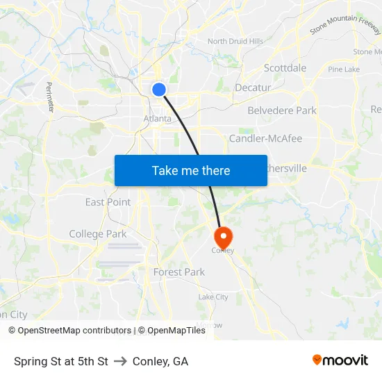 Spring St at 5th St to Conley, GA map