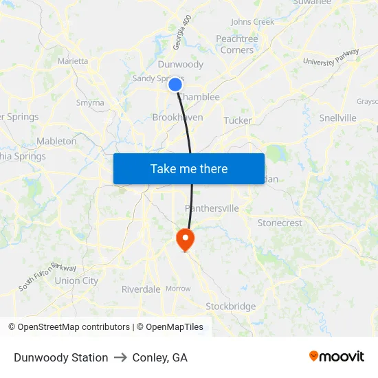 Dunwoody Station to Conley, GA map