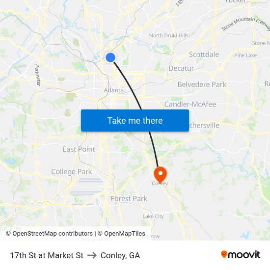 17th St at Market St to Conley, GA map