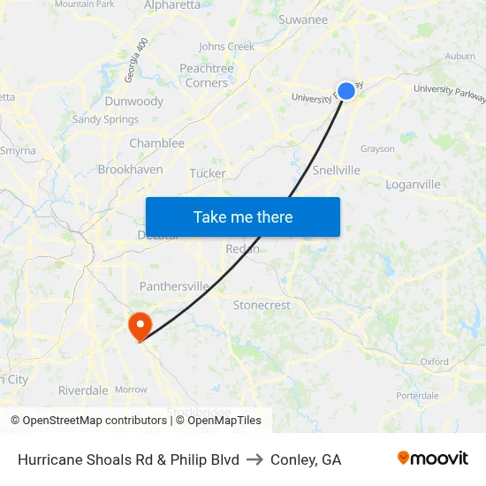 Hurricane Shoals Rd & Philip Blvd to Conley, GA map