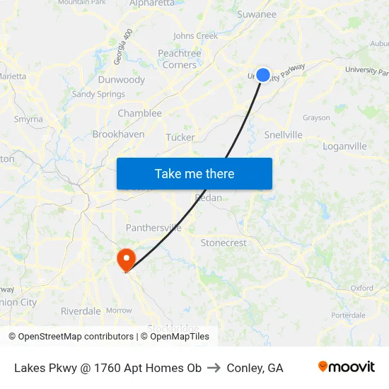 Lakes Pkwy @ 1760 Apt Homes Ob to Conley, GA map