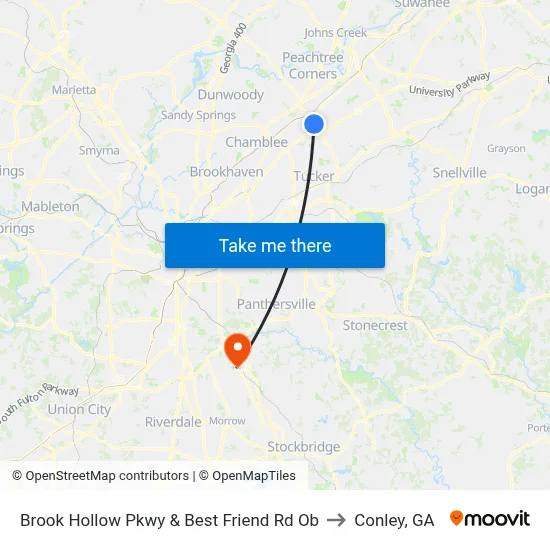 Brook Hollow Pkwy & Best Friend Rd Ob to Conley, GA map
