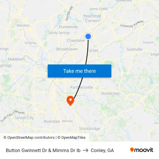 Button Gwinnett Dr & Mimms Dr Ib to Conley, GA map