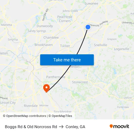 Boggs Rd & Old Norcross Rd to Conley, GA map