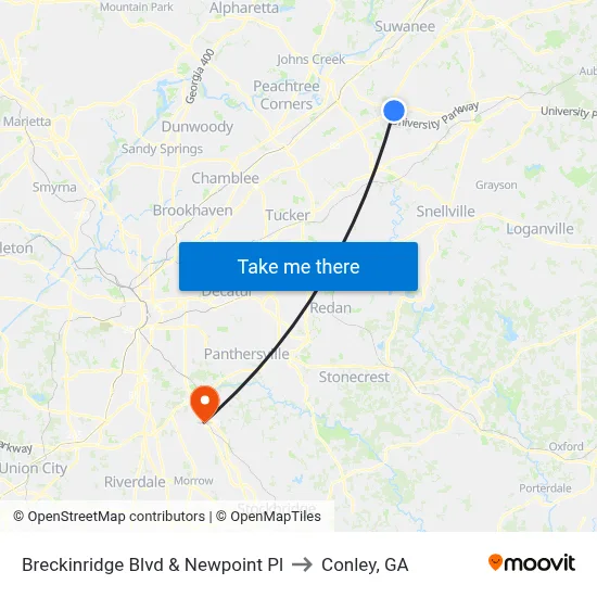 Breckinridge Blvd & Newpoint Pl to Conley, GA map
