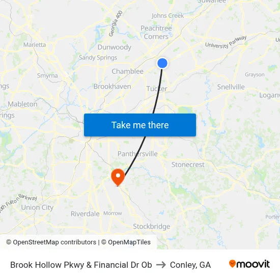 Brook Hollow Pkwy & Financial Dr Ob to Conley, GA map