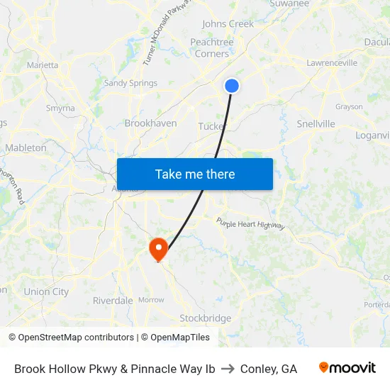Brook Hollow Pkwy & Pinnacle Way Ib to Conley, GA map