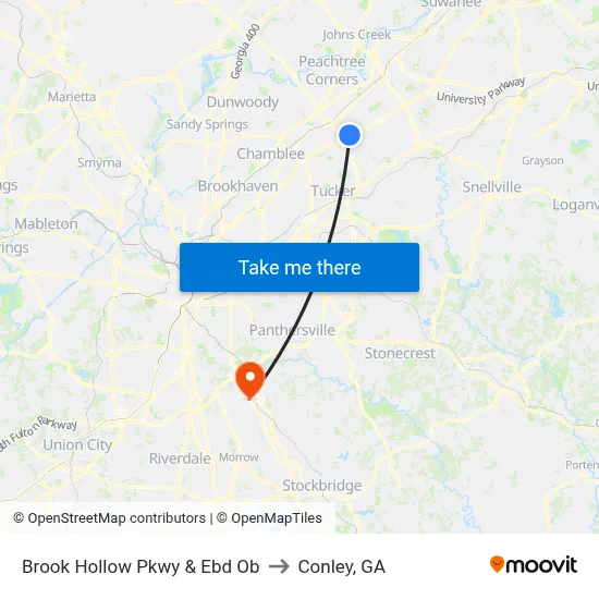 Brook Hollow Pkwy & Ebd Ob to Conley, GA map