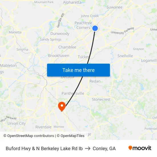 Buford Hwy & N Berkeley Lake Rd Ib to Conley, GA map