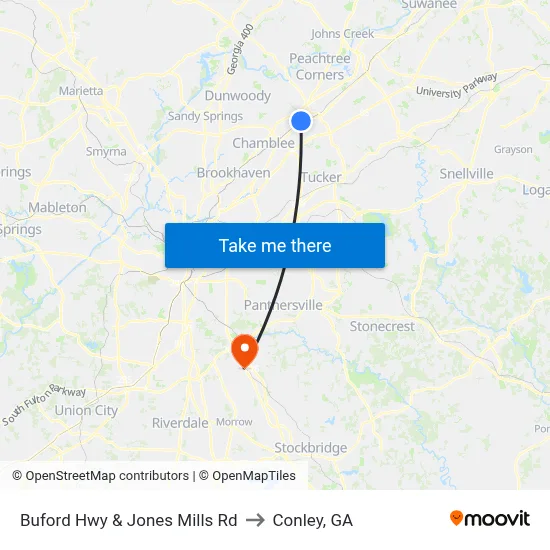 Buford Hwy & Jones Mills Rd to Conley, GA map