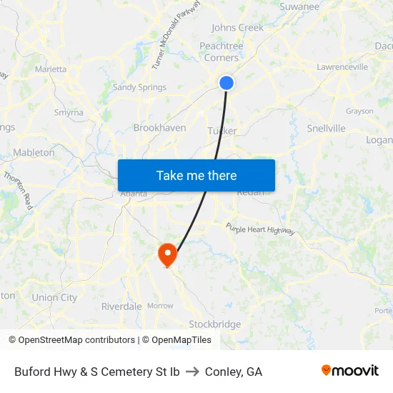 Buford Hwy & S Cemetery St Ib to Conley, GA map