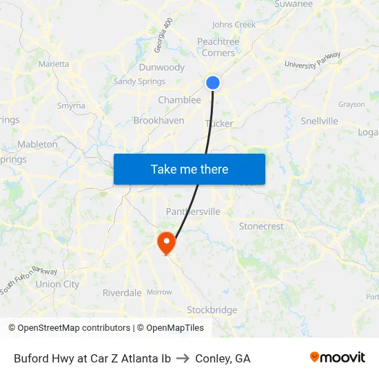 Buford Hwy at Car Z Atlanta Ib to Conley, GA map