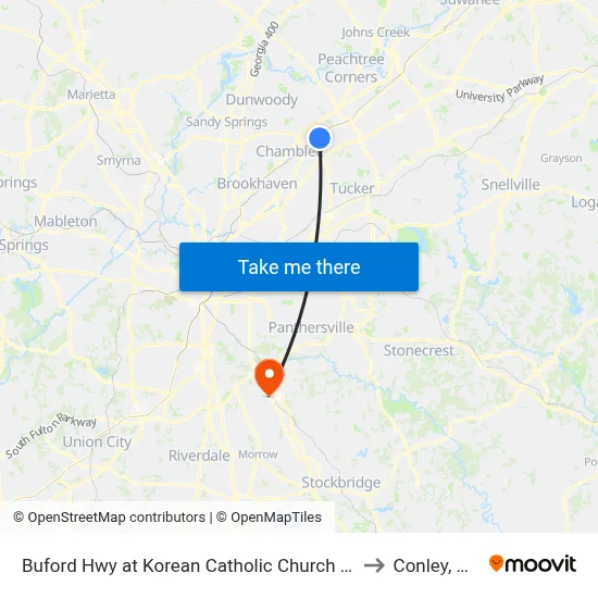 Buford Hwy at Korean Catholic Church Ib to Conley, GA map