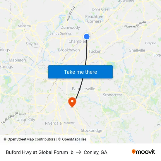 Buford Hwy at Global Forum Ib to Conley, GA map
