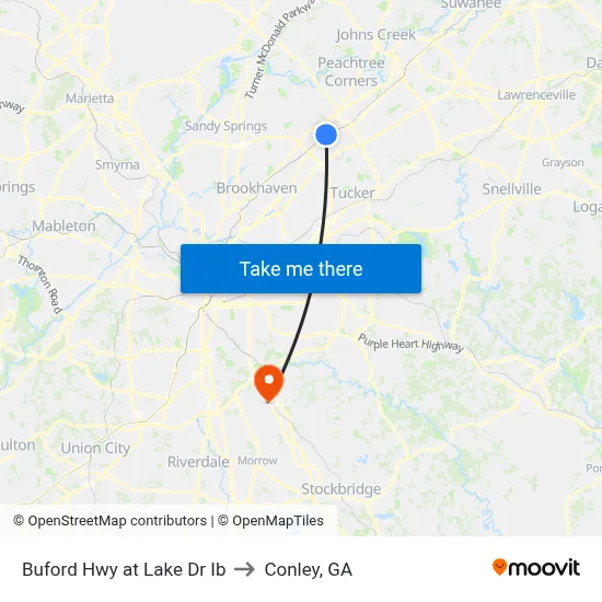 Buford Hwy at Lake Dr Ib to Conley, GA map