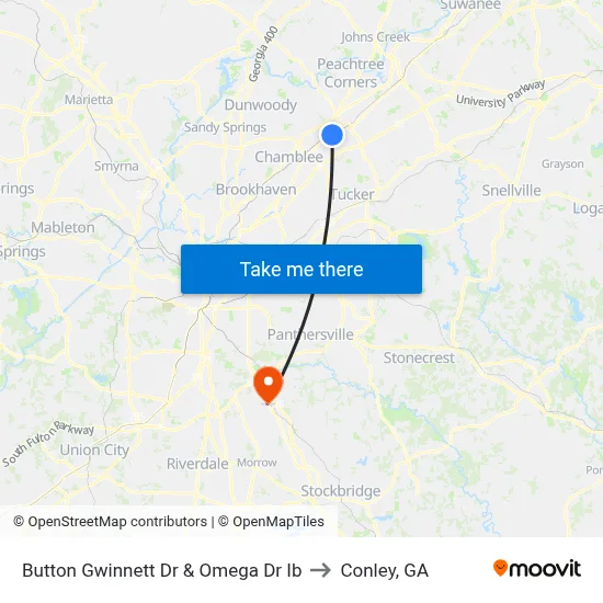 Button Gwinnett Dr & Omega Dr Ib to Conley, GA map