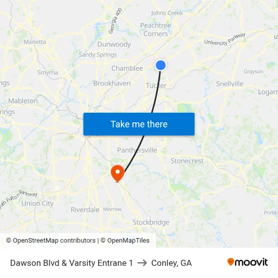 Dawson Blvd & Varsity Entrane 1 to Conley, GA map
