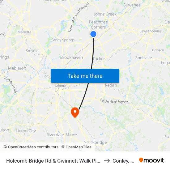 Holcomb Bridge Rd & Gwinnett Walk Plaza to Conley, GA map