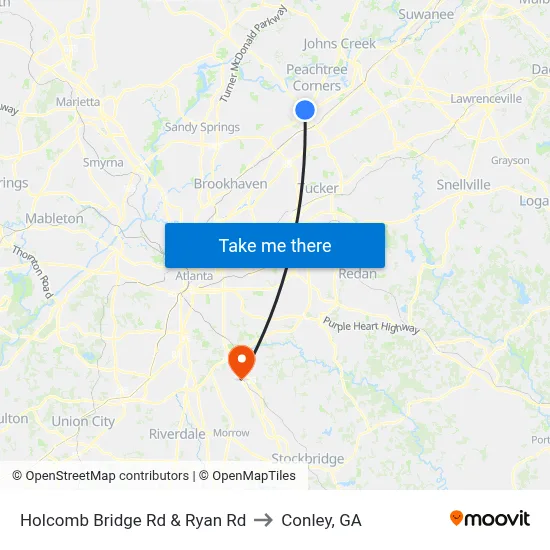 Holcomb Bridge Rd & Ryan Rd to Conley, GA map