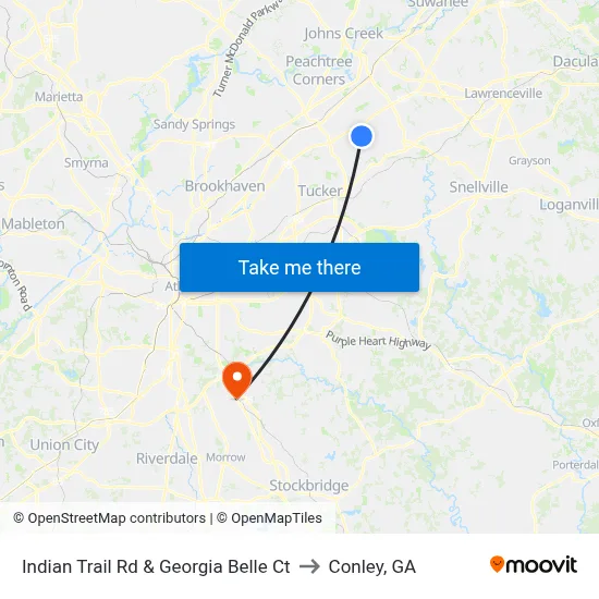 Indian Trail Rd & Georgia Belle Ct to Conley, GA map