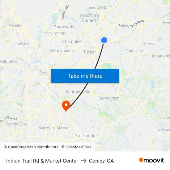 Indian Trail Rd & Market Center to Conley, GA map