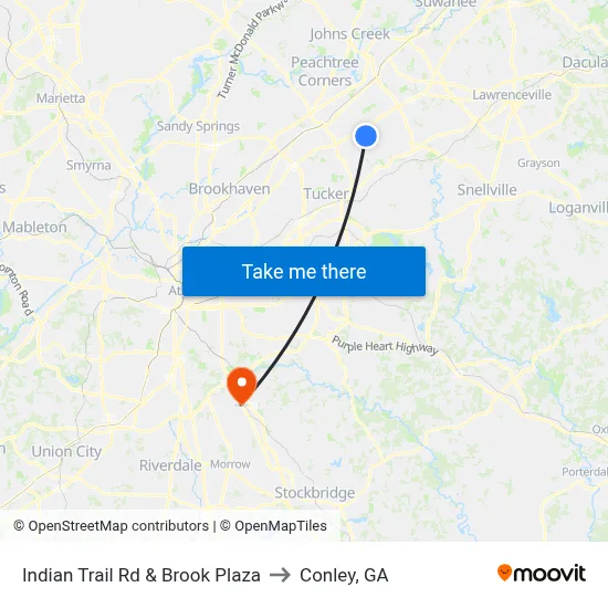 Indian Trail Rd & Brook Plaza to Conley, GA map