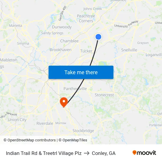 Indian Trail Rd & Treetrl Village Plz to Conley, GA map