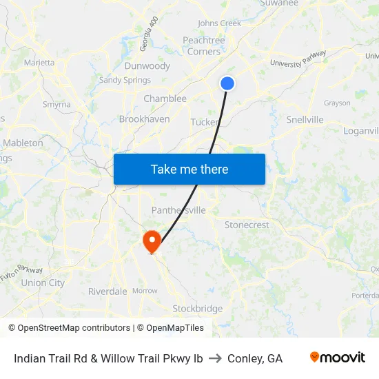 Indian Trail Rd & Willow Trail Pkwy Ib to Conley, GA map