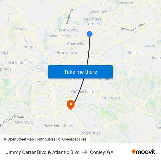Jimmy Carter Blvd & Atlantic Blvd to Conley, GA map