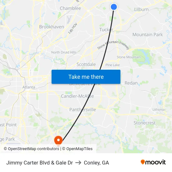 Jimmy Carter Blvd & Gale Dr to Conley, GA map
