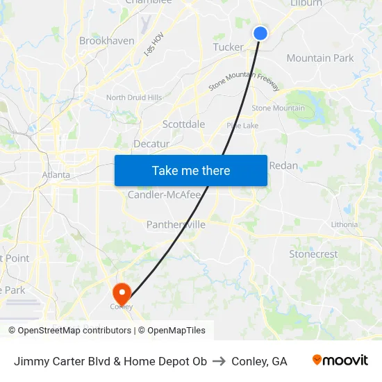 Jimmy Carter Blvd & Home Depot Ob to Conley, GA map