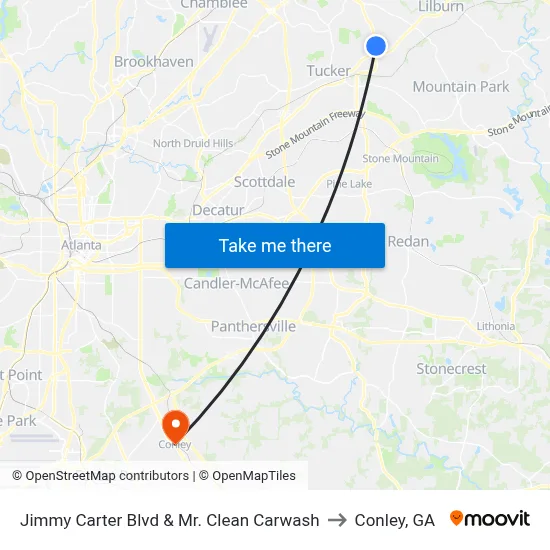 Jimmy Carter Blvd & Mr. Clean Carwash to Conley, GA map