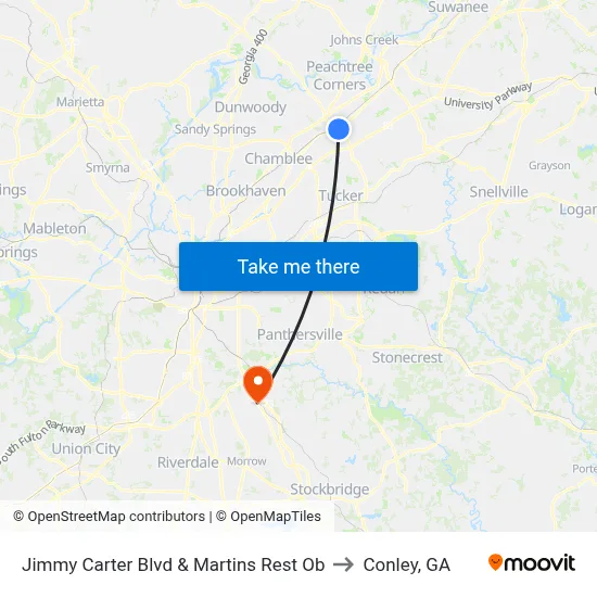 Jimmy Carter Blvd & Martins Rest Ob to Conley, GA map