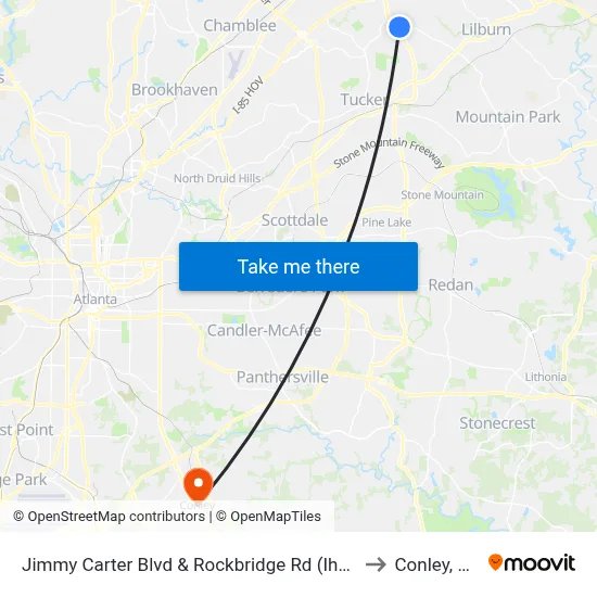 Jimmy Carter Blvd & Rockbridge Rd (Ihop) to Conley, GA map